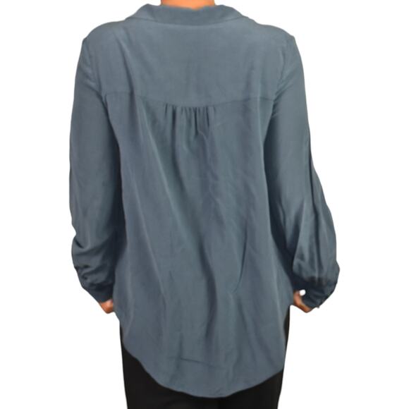 Wrap London Silk Blouse Blue Top Loose Fit Collared Tunic Shirt Muted Neutral 10 - Picture 2 of 16